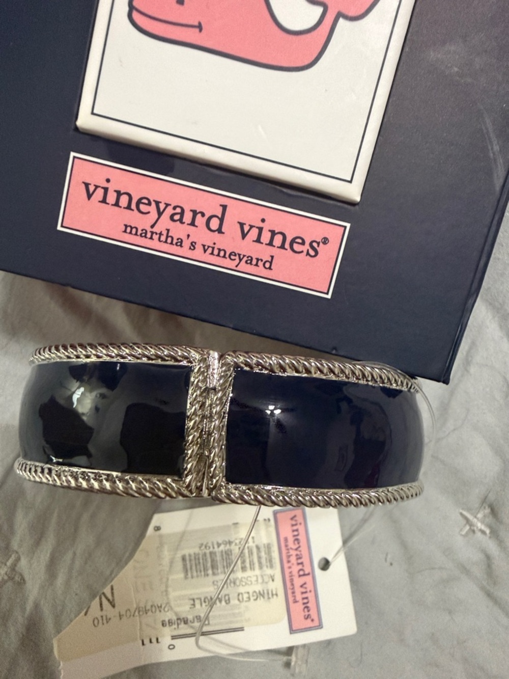 Vineyard Vines Navy Enamel and Silver Rope Bangle Bracelet-new with tags - Picture 5 of 7